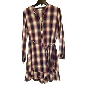 Chelsea & Violet size Medium Plaid Belted Raw High Low Hem Midi Dress